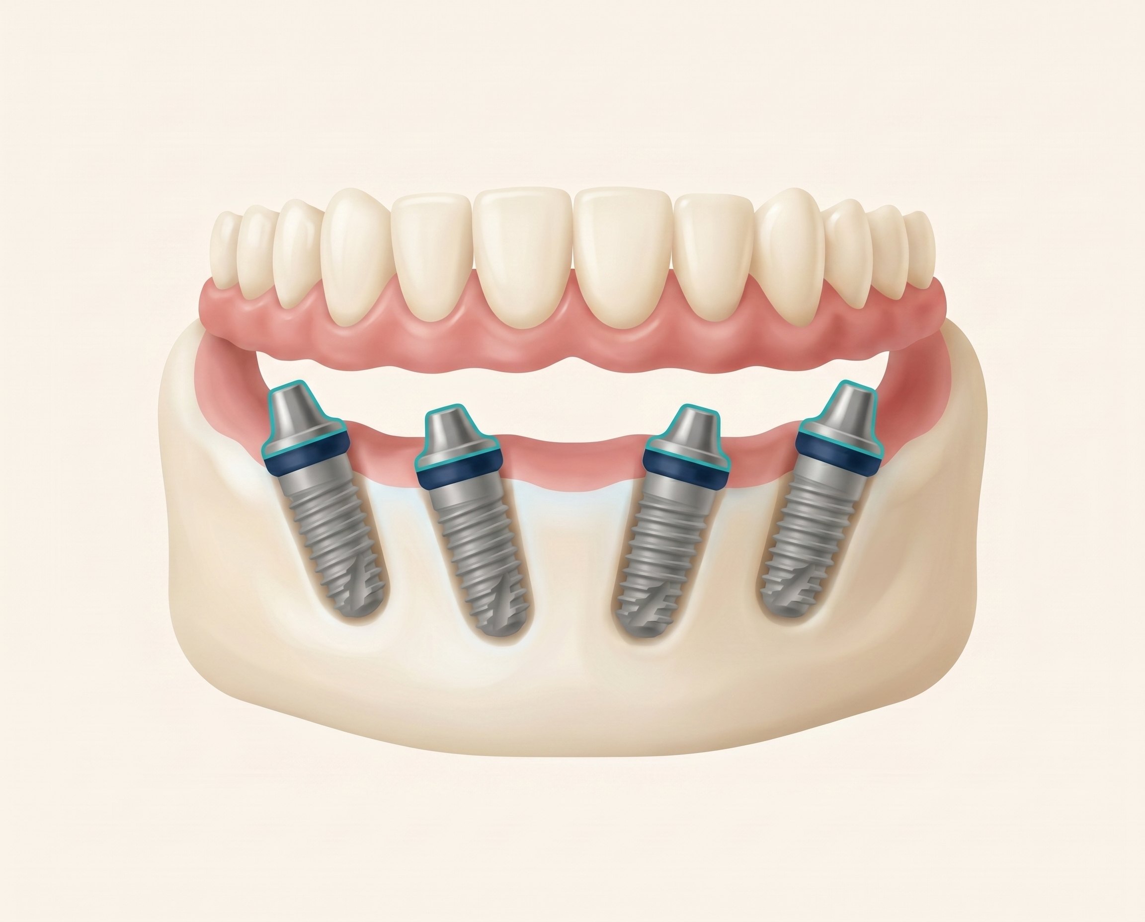 Illustration of an All-on-4 fixed full-arch prosthesis