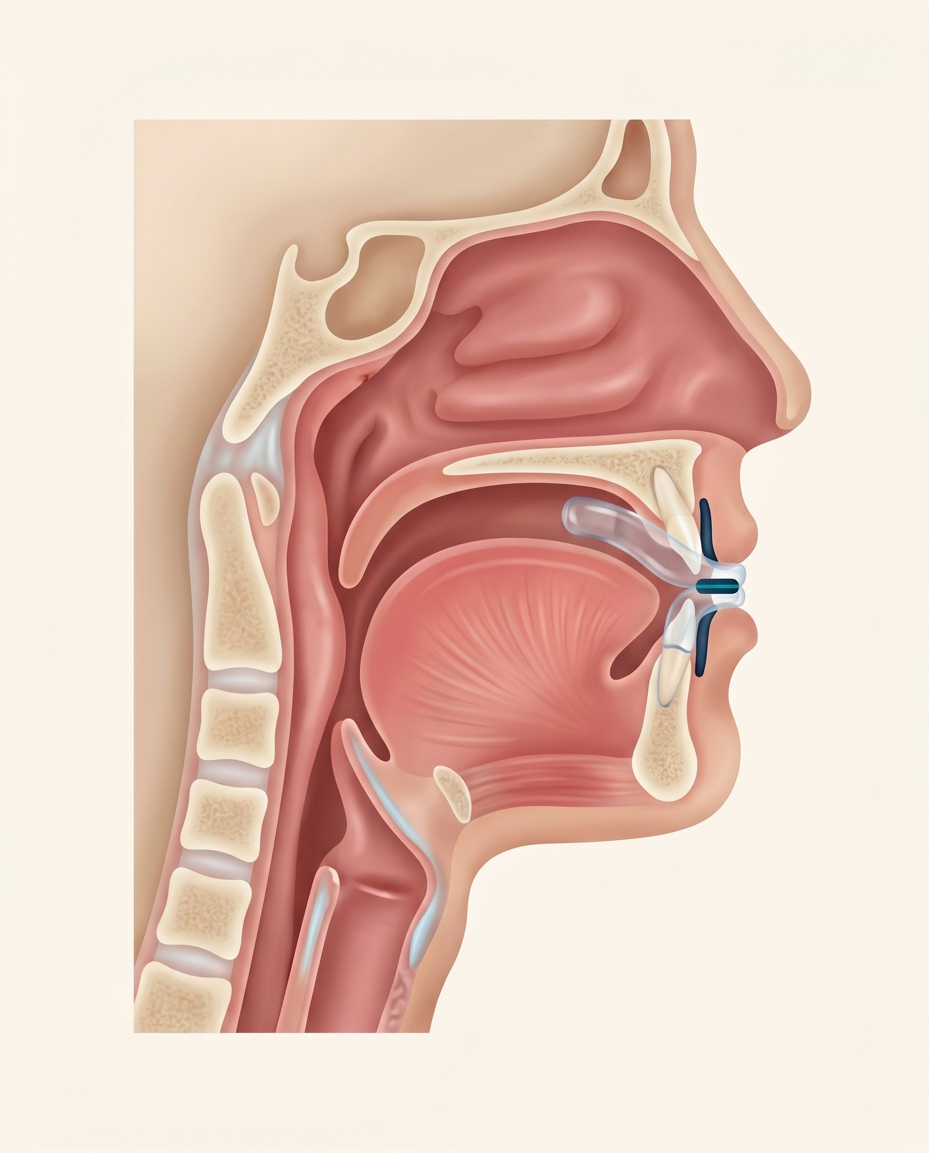 Illustration of the airway with and without oral appliance therapy